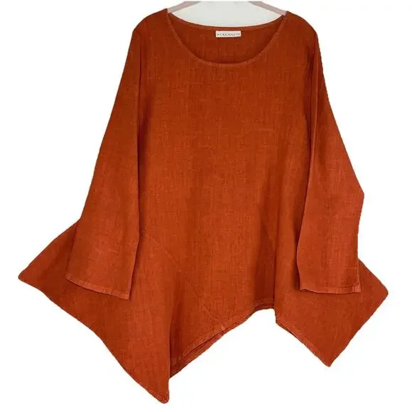 Bryn Walker Asymmetric Tunic BW M US 12/14 Orange Linen Oversized Lagenlook EUC - Picture 1 of 6